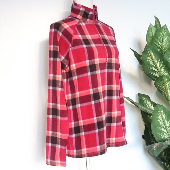 Eddie Bauer Red Plaid Ultra Soft Fleece 1/4 Zip Long Sleeve Pullover Top Medium - Picture 6 of 12